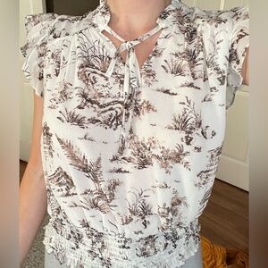 Women's White and Brown Printed Top